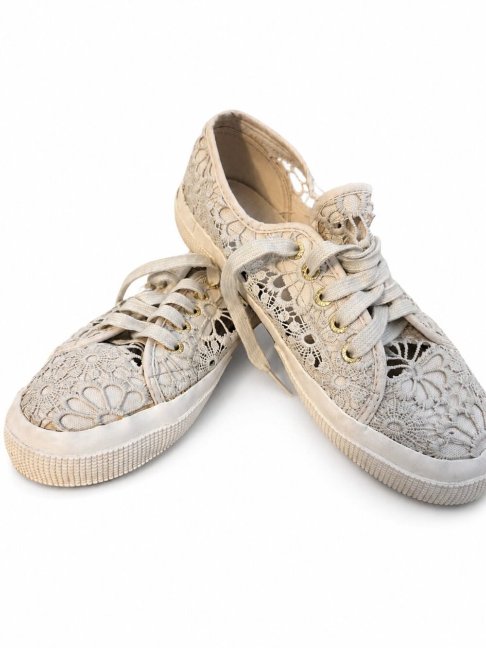 Superga Macrame Beige Lace Sneakers Size 38 US Size 7.5 - Worn Once